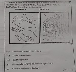 DIAGRAMS A and B show hilly landscapes in different climatic re... | Filo