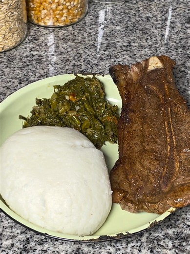 Tell me a better trio than pap, morogo, and a juicy steak... I’ll wait. 🤤🔥 #thato #thatoeverywhere #pap #steak #morogo