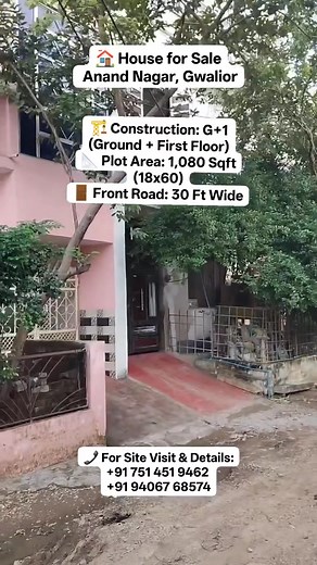 🏠 House for Sale – Anand Nagar, Gwalior 📍 Near Bada Park | Peaceful Residential Environment 🏗️ Construction: G 1 (Ground First Floor) 📐 Plot Area: 1,080 Sqft (18x60) 🚪 Front Road: 30 Ft Wide ✅ Finance Facility Available ✅ All Legal Documents Complete ✅ Ideal for Family Living & Rental Income 🌳 Peaceful and Well-Connected Location 📞 For Site Visit & Details: 91 751 451 9462 | 91 94067 68574 📧 akpropertiesgwalior@gmail.com 📲 Instagram: @akpropertiesgwalior 🔑 A K Properties – Gwalior’s Tr