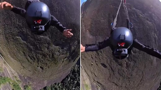 Terrifying moment unexperienced base jumper falls 900 meters of a cliff