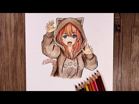 How to Draw a Cat Girl Anime with Hoodie | Step by Step | Drawing Tutorial for Beginners