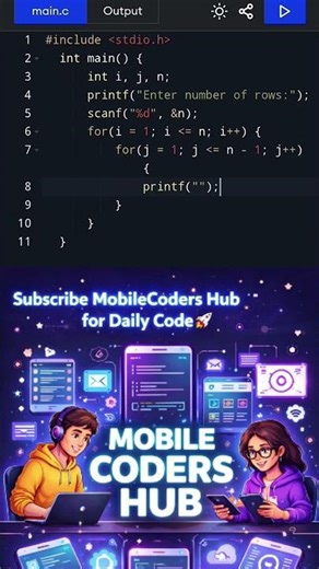Mobile Coders Hub | C Programming Day 42/100 –Pyramid Pattern #CProgramming #100DaysOfCode