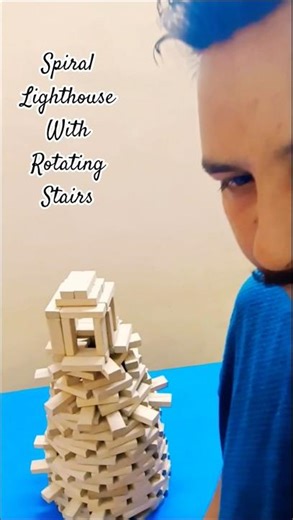 Jenga Spiral Lighthouse with Rotating Stairs 🌪️🏠 #shorts #jenga #lighthouse #spiralstaircase