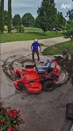 That lawnmower did NOT want to be stopped... 🤣 #afv #fail #funny