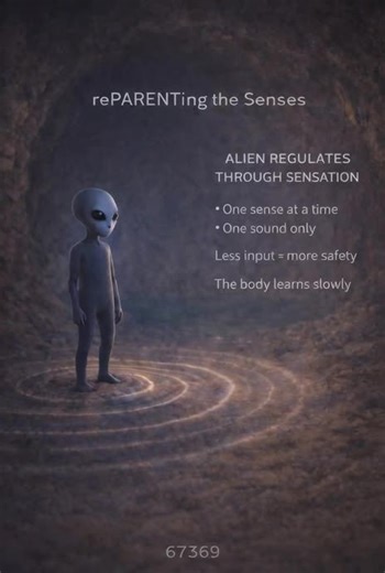 👽 MINI REGULATION BLOG — ALIEN × HEARING (Sensory Layer Spotlight) The Alien regulates through simplifying sensation. Too many sounds at once confuse him. Too many voices blur meaning. Too much pressure overwhelms his system. When layers speak at the same time, he doesn’t know which signal to trust. This is not failure. This is sensory overload. The Alien learns best when: one sense is engaged at a time sound is paired with safety input is gentle and predictable He has learned from the Robot th