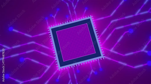 A computer processor with manny of connections and signals. Technology cpu background. Pulses and signals from the chip propagate through the motherboard. 3d animation Stock Video