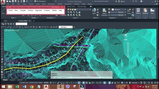 Longitudinal & Cross Section of Alignment using SW DTM, Contour L and  X- Sections || ESN Channel