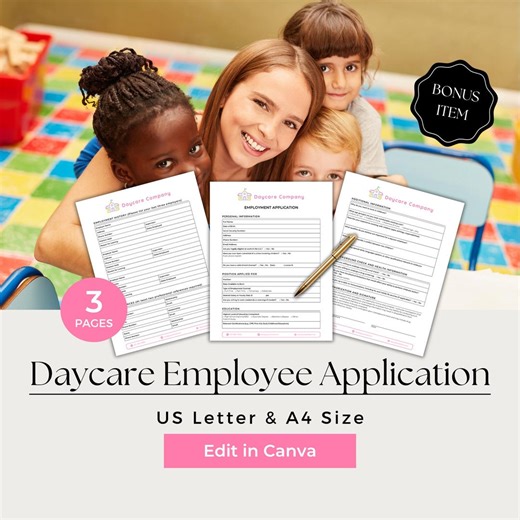 Daycare Application Canva Template – Employee Application Form, Daycare Forms Bundle, Job Application Form, CCB102-1 - Etsy