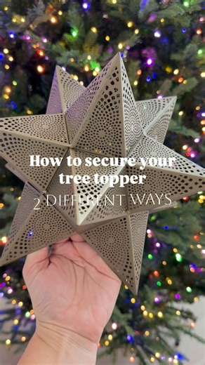 Jessica M | Build • Style • Organize on Instagram: "Different trees and toppers will require a different way to secure it. We got option 1 last year for our main tree topper and it worked great to secure it and keep it centered. We tried it on the flocked tree, but it did not work well for some reason (Might have to do with the spiral base not being long enough for the holder). My husband came up with this option, which surprisingly worked well! Tip: just use a zip tie color that blends in with 