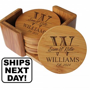 Coasters With Holder, Custom Coasters Set With Holder, Custom Coasters Wedding Gift, Personalized Coasters With Holder, Bamboo Wood Coasters - Etsy