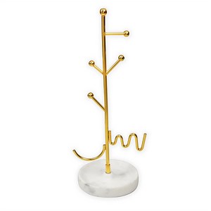 Jewellery Display Stand White Marble & Brass.
