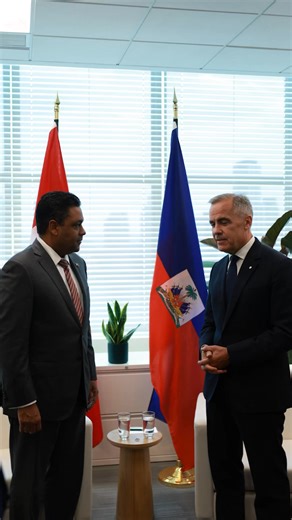 Good to speak with President-Counsellor Laurent Saint-Cyr at the UN today. We are committed to helping re-establish peace and security in Haiti amid the ongoing crisis — including with an additional commitment of $60 million to support a path toward stability. — À l’ONU, j’ai eu le plaisir de discuter avec le président-conseiller Laurent Saint-Cyr. Nous sommes déterminés à rétablir la paix et la sécurité en Haïti, et nous nous sommes engagés à verser 60 millions de dollars supplémentaires pour s