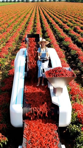 Smart Chili Harvesting Machine | Cute Girl Operating Automatic Chili Picker 🌶🚜