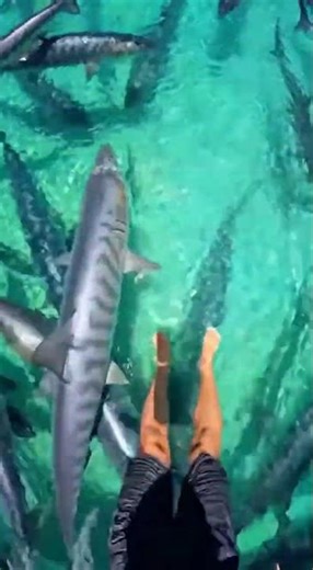 Waterslide into pool full of giant fish #funny #memes