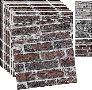 10PCS 3D Wall Panels Peel and Stick 3D Brick Wallpaper Peel and Stick Faux Stone Wall Panel Foam Brick Self-Adhesive Wallpaper (Red,10pcs)