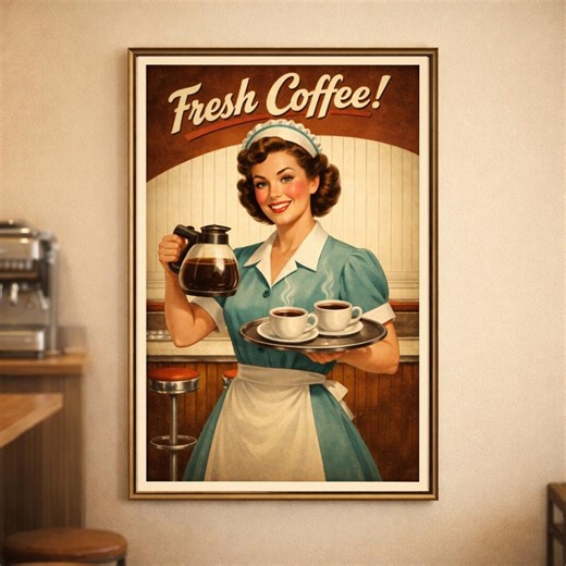Vintage Coffee Poster Printable: 1950s Retro Style Cafe and Diner Wall Art (digital Download) - Etsy