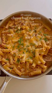 Marisa on Instagram: "Cheesy Beef Pasta 🍝 made in 20 minutes! This is my version of cozy, easy to make Hamburger Helper inspired pasta!! It’s been my go to when I need a cozy + quick dinner to whip up this winter that’s high in protein, plus it tastes soo delicious 😍 What you’ll need: lean ground beef yellow onion garlic cloves all purpose flour beef bone broth tomato sauce can Italian seasoning salt & pepper smoked paprika garlic powder onion powder rigatoni pasta heavy cream shredded cheddar
