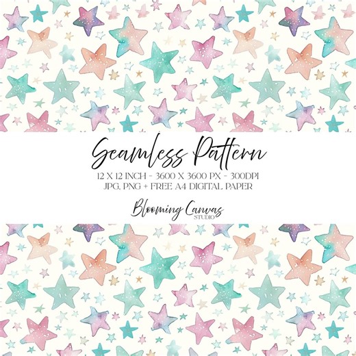 Pastel Stars Seamless Pattern, Multi-color Star Background, Digital Paper for Journal Craft, Scrapbooking, Invitations, Fabric Print Design - Etsy