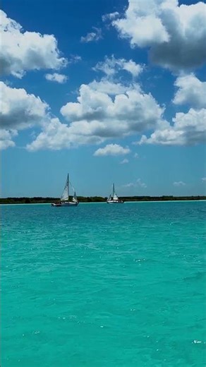 SAILBOATS CROSSING Paths On Colorful Bacalar Lake In Costa Maya Mexico