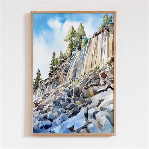 Devils Postpile California Watercolor Art Print, Basalt Columns Landscape Painting, Sierra Nevada Nature Wall Art, National Park Gift Idea - Etsy