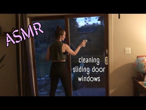 ASMR cleaning sliding glass door windows with spray & paper towel. (no talking) #asmr #asmrcleaning