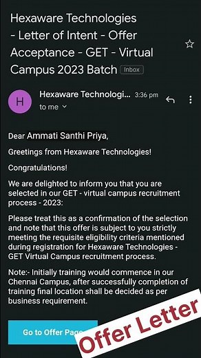 offer letter|| LOI || Hexaware Technologies
