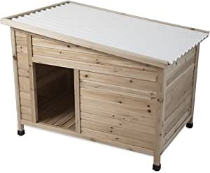 Petmate DIY Heavy Duty Wood Dog House is Ready to Paint For Pets up to 90 Pounds; Plastic Roof and Self Leveling Feet Ensure Long Life