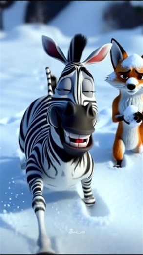 Zebra Started Laughing… After Hitting Fox by Mistake! 😂🦓❄️🦊 #ai #shorts #funny #zebra #fox #snow