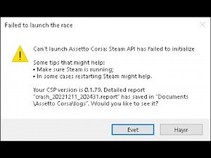 Assetto Corsa, Content manager, "Steam api has failed to initialize" hata çözümü