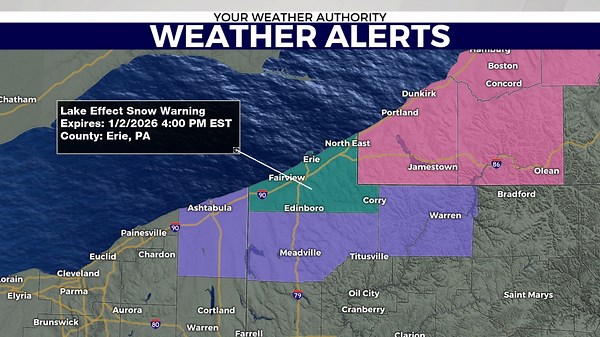Lake effect snow warning extended for Erie Co., winter weather advisories issued