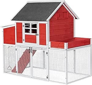 Advantek Win Pet Blooming Chicken Coop with Flower Bed and Nesting Box for 3-4 Chicken, Red