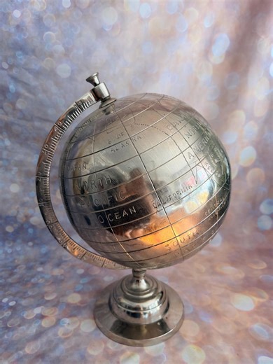 Chrome World Globe Contemporary Decor Office Kids Room Silver World - Etsy