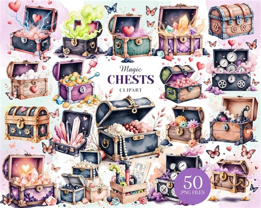 Treasure Chest Clipart Bundle, Fantasy Chest PNG, Magic Chest Clipart - Etsy