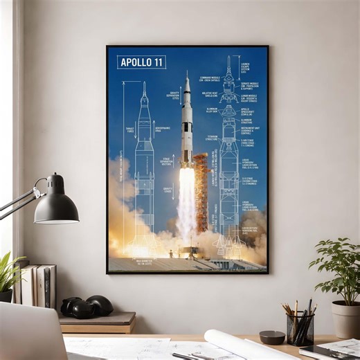 Rocket Launch Photography Poster, Apollo 11 Saturn V Blueprint, STEM Wall Art, Aerospace Engineering Gift, Space Exploration Print, NASA Art - Etsy