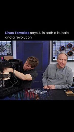 AI Tools & News | Technology | Artificial Intelligence on Instagram: "Linus Torvalds sees the AI boom as both overhyped and inevitable, a contradiction that actually reflects how the industry works. On one hand, he believes the marketing frenzy around AI is unsustainable and will trigger a correction. But underneath the bubble, he sees a real shift in how skilled work gets done, especially in software. AI can help beginners move faster, but it also creates code that’s hard to maintain, version,
