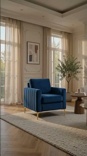 Blue Velvet Wingback Accent Chair with Golden Legs | Luxury Living Room Chair