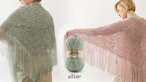 Alize Angora Gold ile Tığ İşi Yelpaze Desenli Şal Crochet Giant Shell Stitch Shawl #AlizeAngoraGold #AlizeYarns #Alizeİplikleri | Alize Hand Knitting Yarns