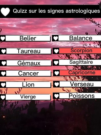 Quizz sur les signes astrologiques.
