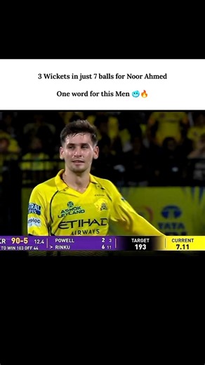 3 Wickets in just 7 balls for Noor AhmedOne word for this Men 🥶🔥#noorahmad #ipl2026 #cskvskkr
