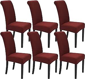 Dining Room Chair Covers Set of 6 Wine Red Stretch Slipcovers Parsons Chairs Covers Kitchen Chair Covers