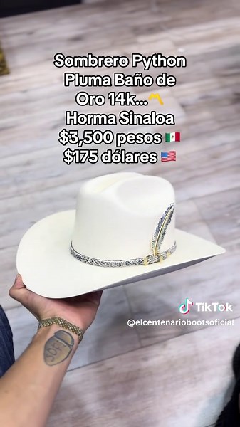 Sombrero Python Pluma Baño de Oro 14k