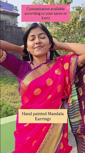 styling hand painted mandala earrings with saree #handmadejewelry #shorts #viral