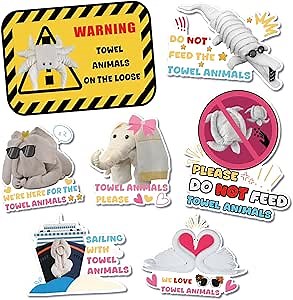 Dazoratix Towel Animals - 7pcs Large Funny Cruise Ship Door Decoration Stickers, Sea Ocean Magnetic Stickers, Cute Animals Cruise Decal for Home, Kitchen, Cabinet, Carnival Party Decor