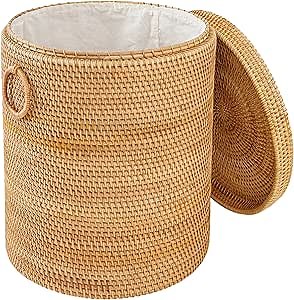 17.7"×15.7"×15.7" Rattan Laundry Basket With Handle, Rattan Laundry Hamper With Liner Bag, Round Wicker Large Hampers For Organizing Clothes Kids Toys Books