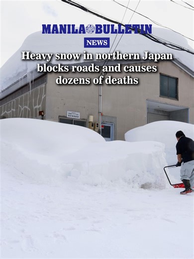 Heavy snow piling up in northern Japan in the last two weeks has blocked roads and is being blamed for dozens of deaths nationwide. As of Wednesday, 15 prefectures have been affected, with snow reaching up to 2 meters (6.5 feet) in worst-hit areas. The unusually heavy snowfall is largely due to a cold air mass from the Arctic that has lingered over the Japanese archipelago. (Video courtesy of NTV via AP) #ManilaBulletin #MB #News #NewsPH