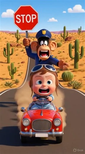 Baby Driving Car 🚗 Monkey Police Stops Him 😂 Funny Baby Cartoon | Viral Shorts