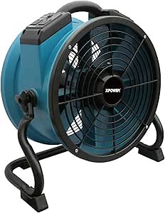 XPOWER X-34AR Variable Speed Sealed Motor Industrial Axial Air Mover, Blower, Fan with Built-in Power Outlets, Blue, 14"