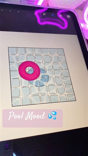 Drawing a pink floaty in a blue pool on iPad - simple and summer vibes #art #paintingtutorial