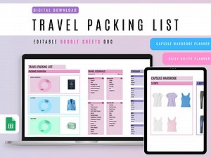 Pastel Travel Packing List Template: Google Sheets, Capsule Wardrobe Planner (digital Download) - Etsy