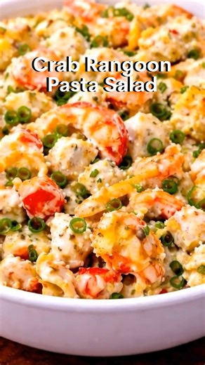 Crab Rangoon Pasta Salad Creamy, crunchy, and packed with that classic crab rangoon flavor—this pasta salad is perfect for parties, potlucks, or an easy comfort-food dinner. 🛒 Ingredients 12 oz short pasta (rotini, shells, or bowties) 8 oz cream cheese, softened ½ cup mayonnaise 1 tsp garlic powder 1 tsp onion powder 1–2 tsp soy sauce (to taste) 1 tsp sugar 1 tbsp lemon juice 8 oz crab meat (real or imitation), chopped ½ cup shredded mozzarella or mild cheddar ½ cup green onions, sliced ½ cup p